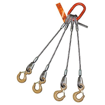 Four Leg Wire Rope Sling, 7/16 In Dia, 12 Ft Length, Eye Hoist Hook, 6.7 Ton Capacity